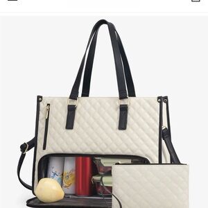 Packuum 3-in-1 Quilted Tote Bag white with Black Trim - Women's Shoulder Bag